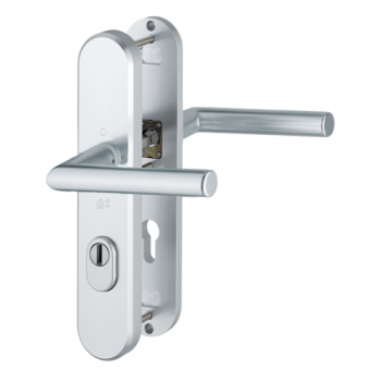 Hoppe Stockholm veiligheidsbeslag kruk/kruk - aluminium F1 - PC55 met kerntrekbeveiliging (afgerond) - SKG*** Hoppe Stockholm veiligheidsbeslag kruk/kruk - aluminium F1 - PC55 met kerntrekbeveiliging (afgerond) - SKG***