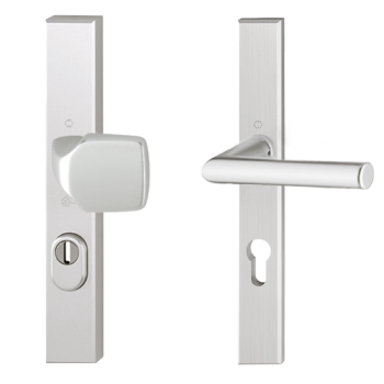 Hoppe Amsterdam smalschild knop/kruk - aluminium F1 - PC92 LS met kerntrekbeveiliging (rechthoekig) - SKG***