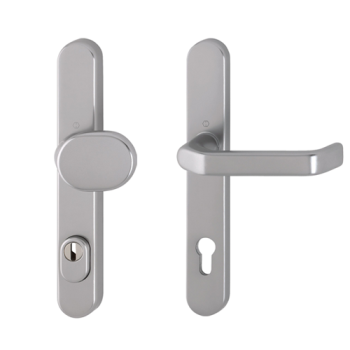 Hoppe smalschild knop/kruk met kerntrekbeveiliging RVS look (afgerond) - SKG*** Hoppe smalschild knop/kruk met kerntrekbeveiliging RVS look (afgerond) - SKG***