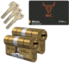M&C Minos cilinder met kerntrekbeveiliging - messing - (2x) - SKG*** M&C Minos cilinder met kerntrekbeveiliging - messing - (2x) - SKG***