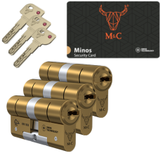 M&C Minos cilinder met kerntrekbeveiliging - messing - (3x) - SKG*** M&C Minos cilinder met kerntrekbeveiliging - messing - (3x) - SKG***