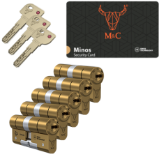 M&C Minos cilinder met kerntrekbeveiliging - messing - (5x) - SKG*** M&C Minos cilinder met kerntrekbeveiliging - messing - (5x) - SKG***