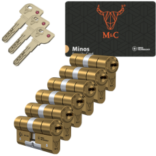 M&C Minos cilinder met kerntrekbeveiliging - messing - (6x) - SKG*** M&C Minos cilinder met kerntrekbeveiliging - messing - (6x) - SKG***