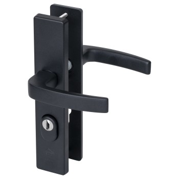 Nemef 3417-2 veiligheidsbeslag kruk/ kruk zwart met kerntrekbeveiliging PC72 deurdikte 38 tot 45 mm SKG3 Nemef 3417-2 veiligheidsbeslag kruk/ kruk zwart met kerntrekbeveiliging PC72 deurdikte 38 tot 45 mm SKG3